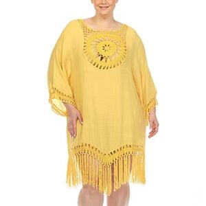Yellow Beach/Pool Cover Up with Crochet Design - Plus Size Fits Most  1X-3X NEW